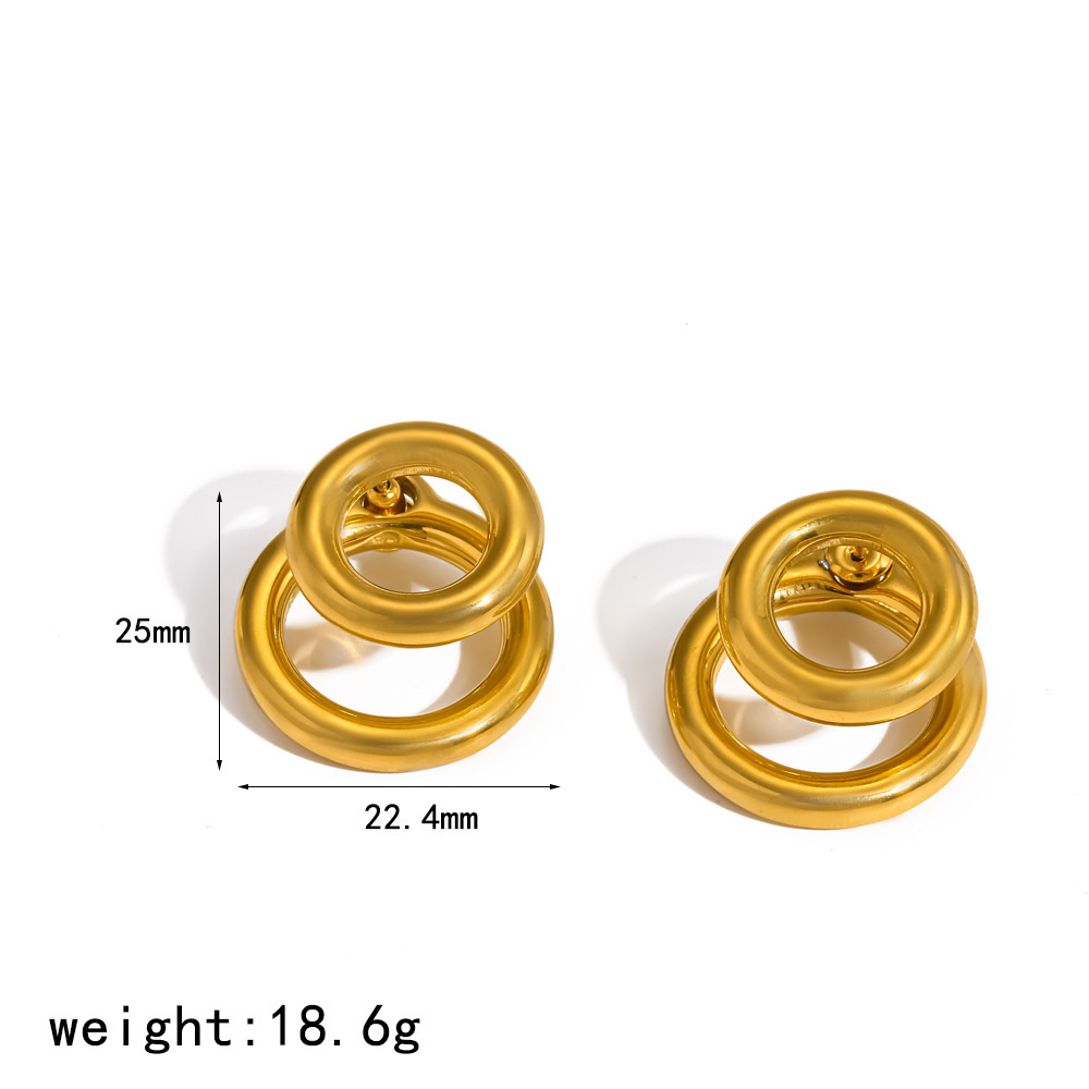 Simple Hoop Shape Stainless Steel Waterproof Gold Color Women's Stud Earrings h5Picture2