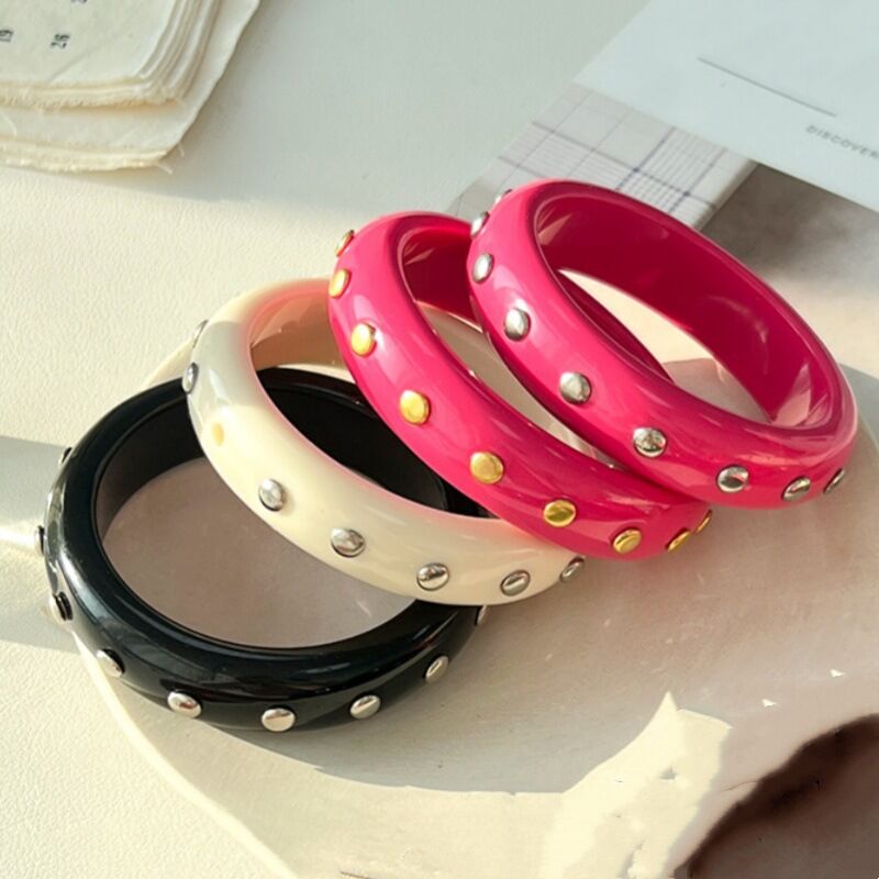Punk Solid Color Rivet Resin Women's Bangles