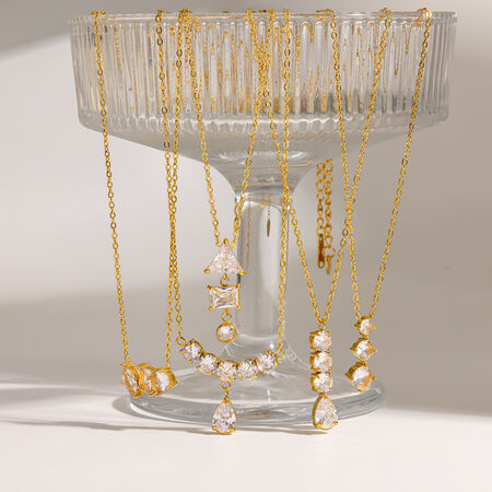 Elegant Stainless Steel Waterproof Gold Color Rhinestone Women's Chain Necklaces