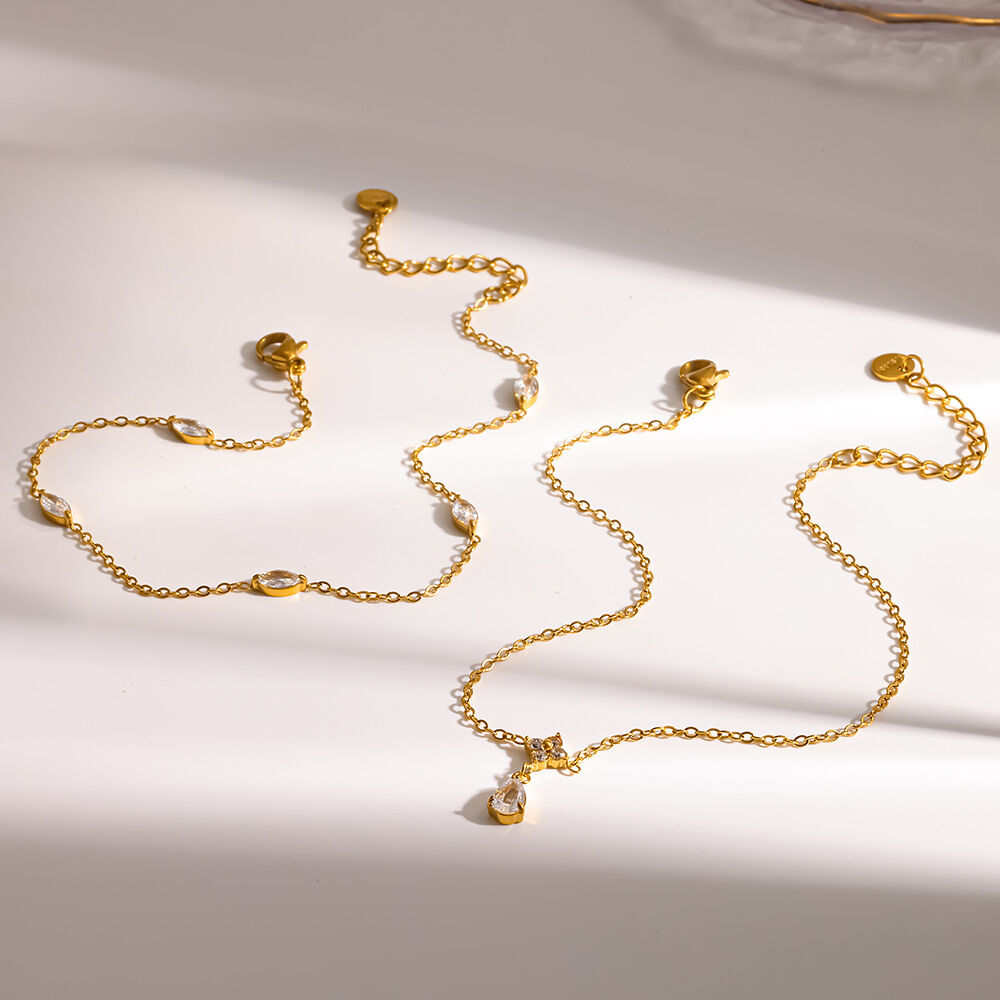 Tägliche Blumentropfen-Fußkettchen aus Edelstahl, wasserdicht, goldfarben, mit Zirkonia h5Bild3