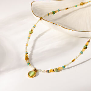Classic Series Retro Ellipse Shape Natural Stones Gold Color Natural Stone Women's Beaded Necklaces h5 Picture2