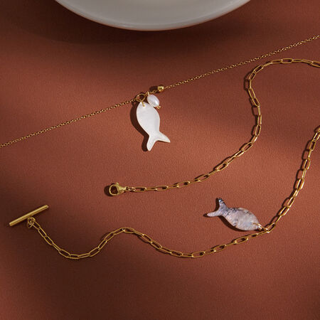 Simple Series Cute Chain Fish Stainless Steel Waterproof Gold Color Women's Pendant Necklaces