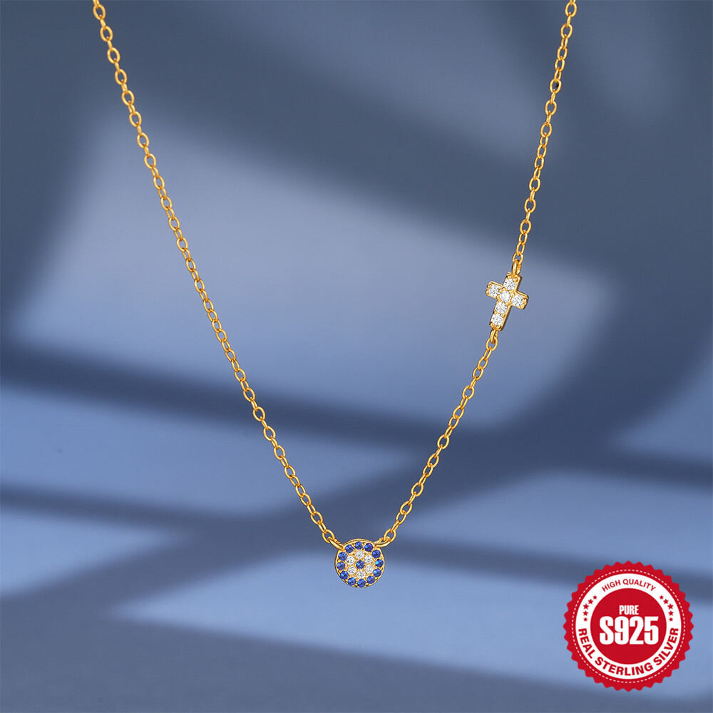 Elegante Halskette mit Kreuzkette aus schlichtem Sterlingsilber, gefertigt aus 925er Sterlingsilber in Goldfarbe h5 Bild5