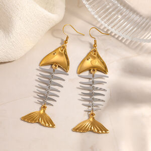 Cute Fish Mixed Gold Color And Silver Colors Stainless Steel Waterproof Gold Color Women's Dangle Earrings h5 Picture3