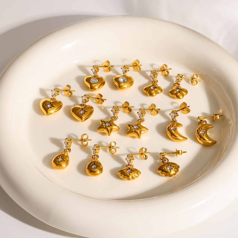 Heart Shape Stainless Steel Waterproof Gold Color Women's Drop Earrings h5Picture2