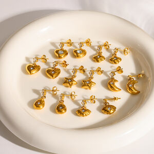 Heart Shape Stainless Steel Waterproof Gold Color Women's Drop Earrings h5 Picture2