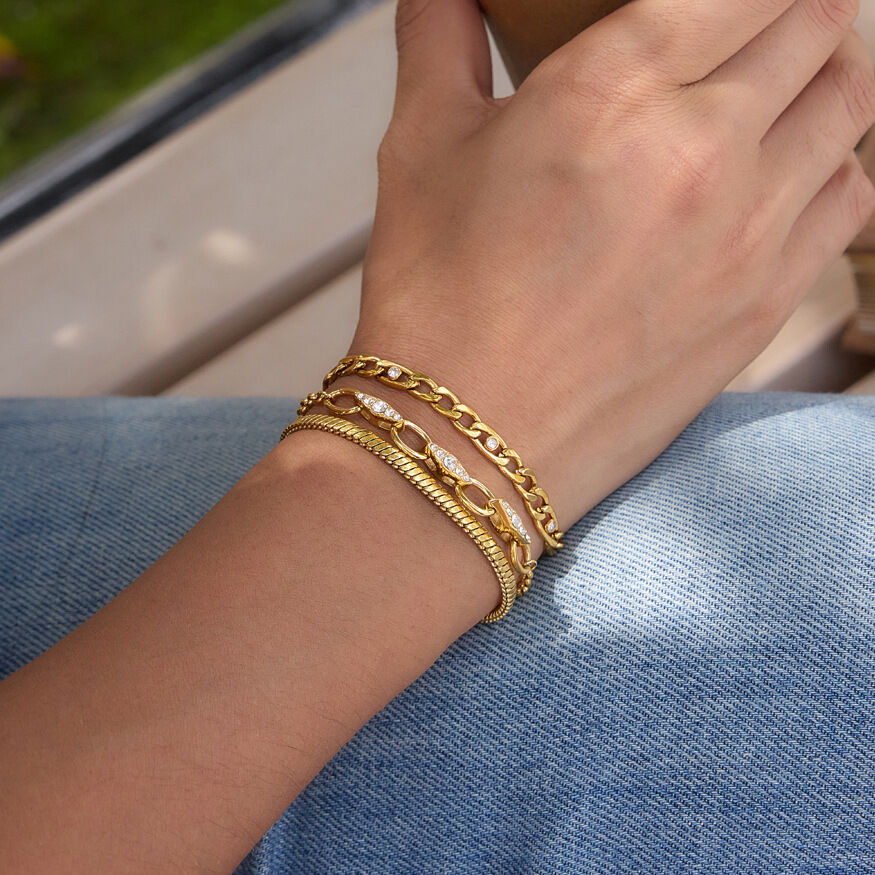 Simple Chain Stainless Steel Waterproof Gold Color Rhinestone Women's Chain Bracelets h5Picture3