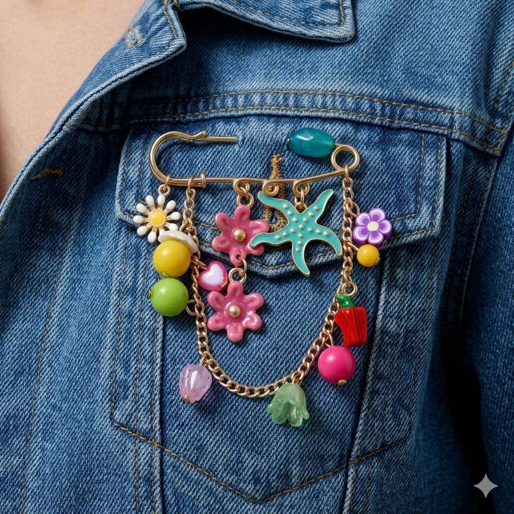 Romantic Series Vacation Flower Oceanic Style Tassel Mixed Color Starfish Alloy Brooches