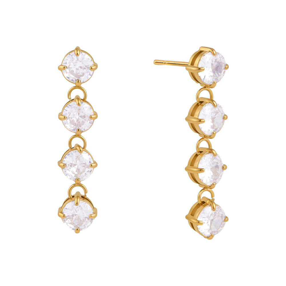 Luxurious Series Simple Tassel Circle Stainless Steel Waterproof Gold Color Zircon Women's Drop Earrings h5Picture4