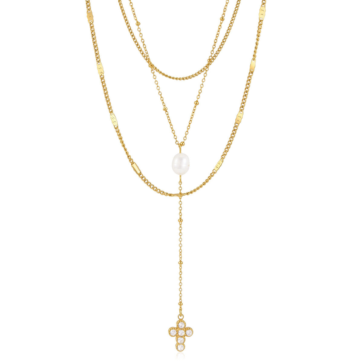 Simple Series Daily Cross Chain Stainless Steel Waterproof   Gold Color  Women's Layered Necklaces h5 Picture5