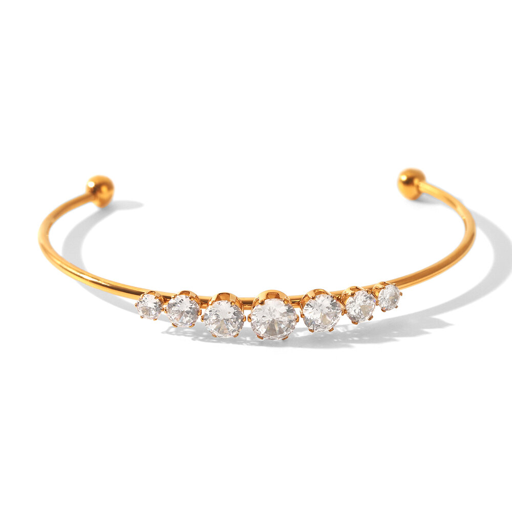 Simple Series Daily Lines Stainless Steel Waterproof Gold Color Zircon Women's Bangles