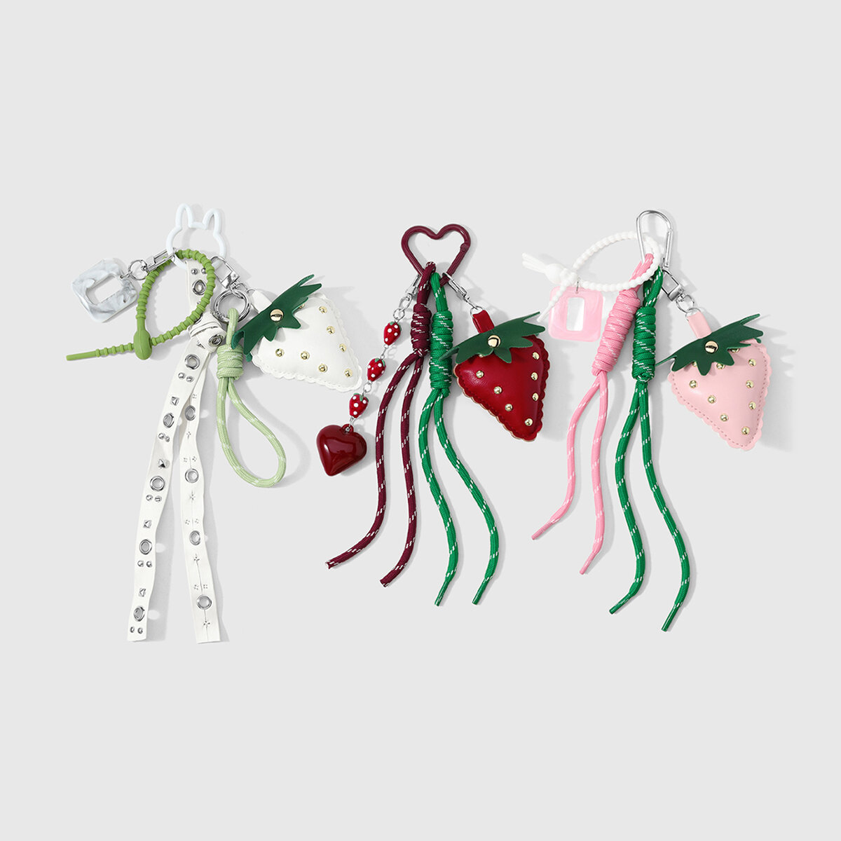 Simple Series Cute Heart Strawberry Rivet Leather Bag Charms