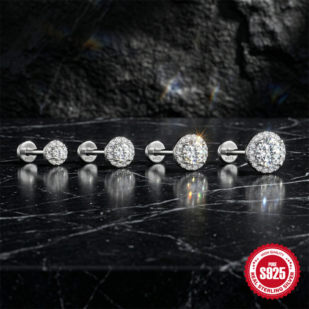 Elegant Circle 925 Sterling Silver Color Platinum Plating Moissanite Women's Moissanite Earrings h5Picture4
