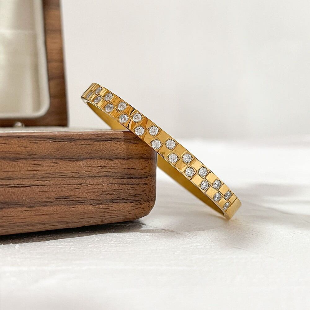 Simple Series Elegant Rectangle Stainless Steel Waterproof Gold Color Zircon Women's Bangles h5Picture3