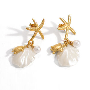 Romantic Series Vacation Oceanic Style Starfish Stainless Steel Waterproof Gold Color Women's Drop Earrings h5 Picture4