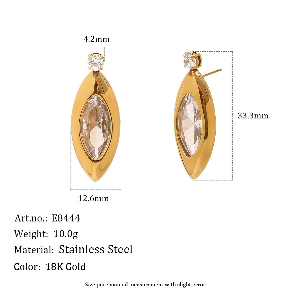 Simple Droplet Stainless Steel Waterproof Gold Color Zircon Women's Stud Earrings