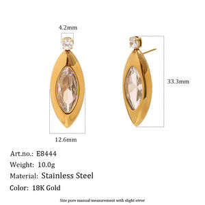 Simple Droplet Stainless Steel Waterproof Gold Color Zircon Women's Stud Earrings h5