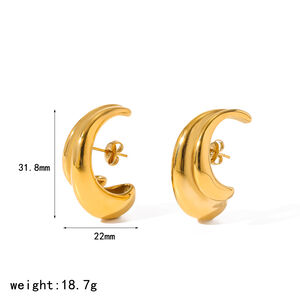 Simple C-shape Stainless Steel Waterproof Gold Color Women's Stud Earrings h5