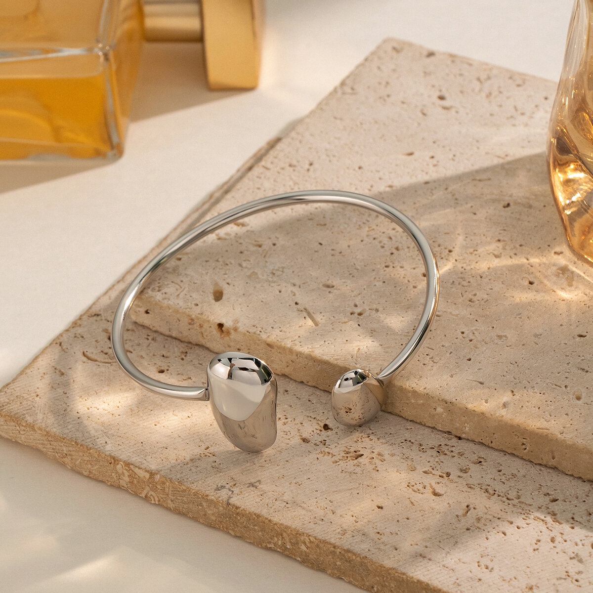 Geometric Shape Stainless Steel Waterproof Gold Color Women's Cuff Bracelets h5 Picture6