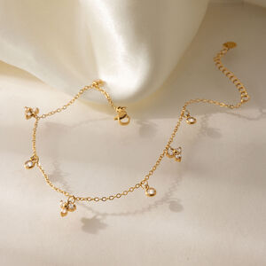 Simple Flower Stainless Steel Waterproof Gold Color Zircon Anklets h5 Picture3