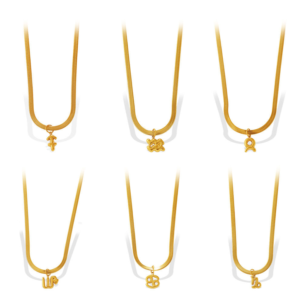 Simple Series Daily Constellation Stainless Steel Waterproof Gold Color Women's Pendant Necklaces h5Picture5