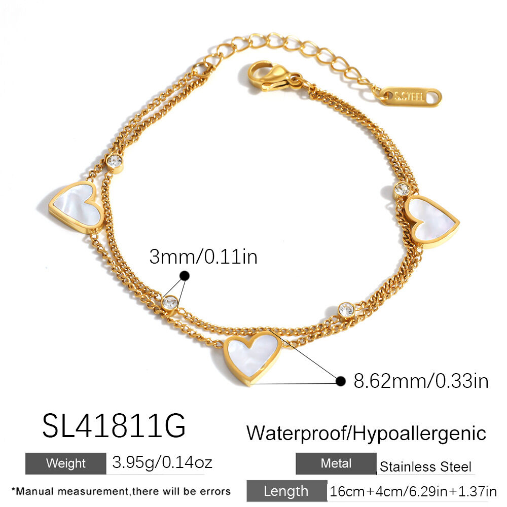 Simple Series Elegant Heart Chain Stainless Steel Waterproof Gold Color Women's Bracelets Sets
