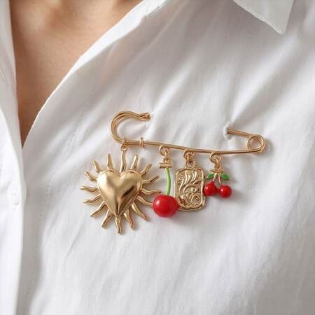 Simple Series Retro Irregular Shape Heart Cherry Alloy Brooches