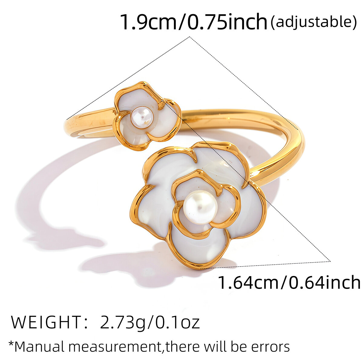 Simple Series Daily Flower Stainless Steel Waterproof Gold Color Artificial Pearl Ring Sets