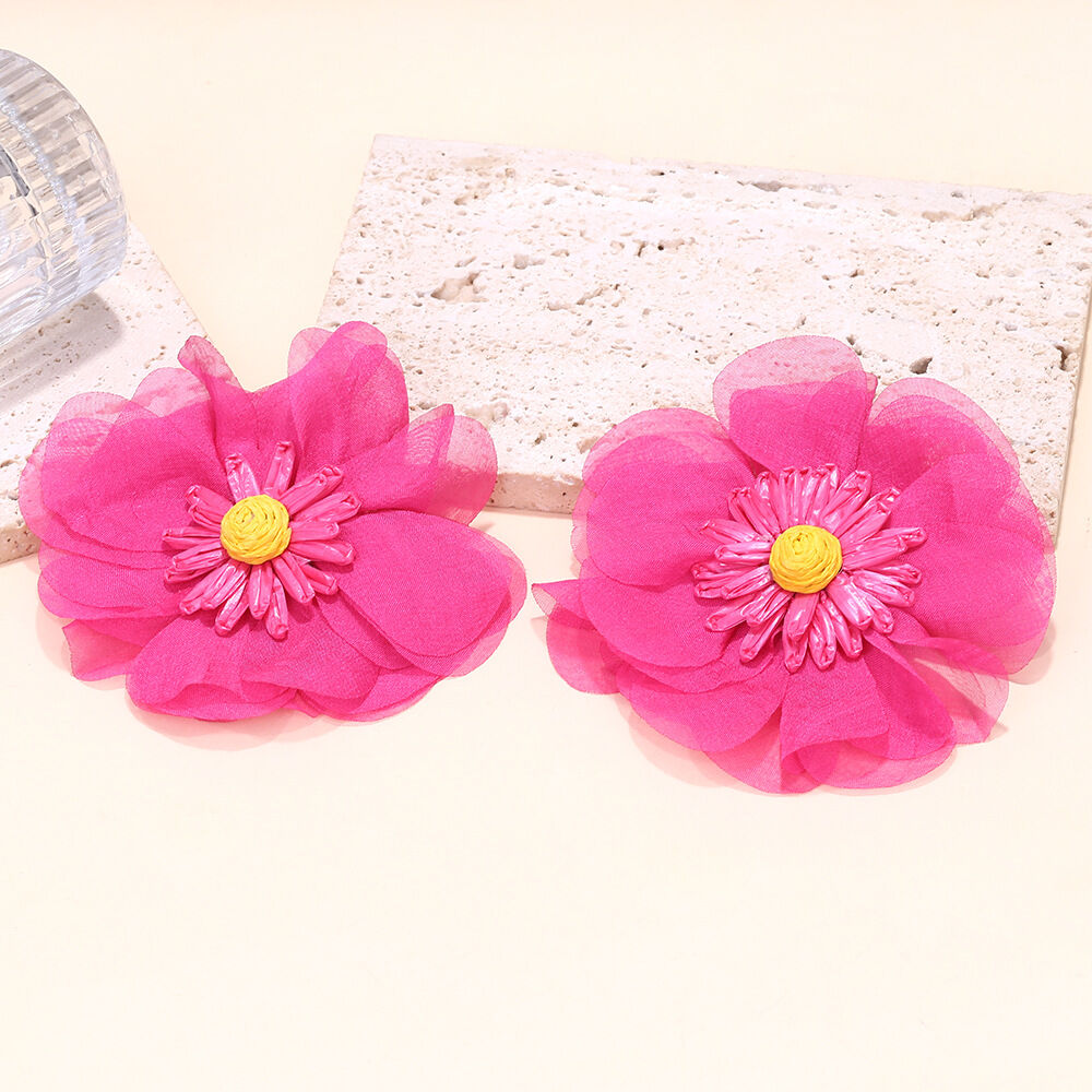 Romantic Series Sweet Flower Fabric Women's Stud Earrings h5 Picture3