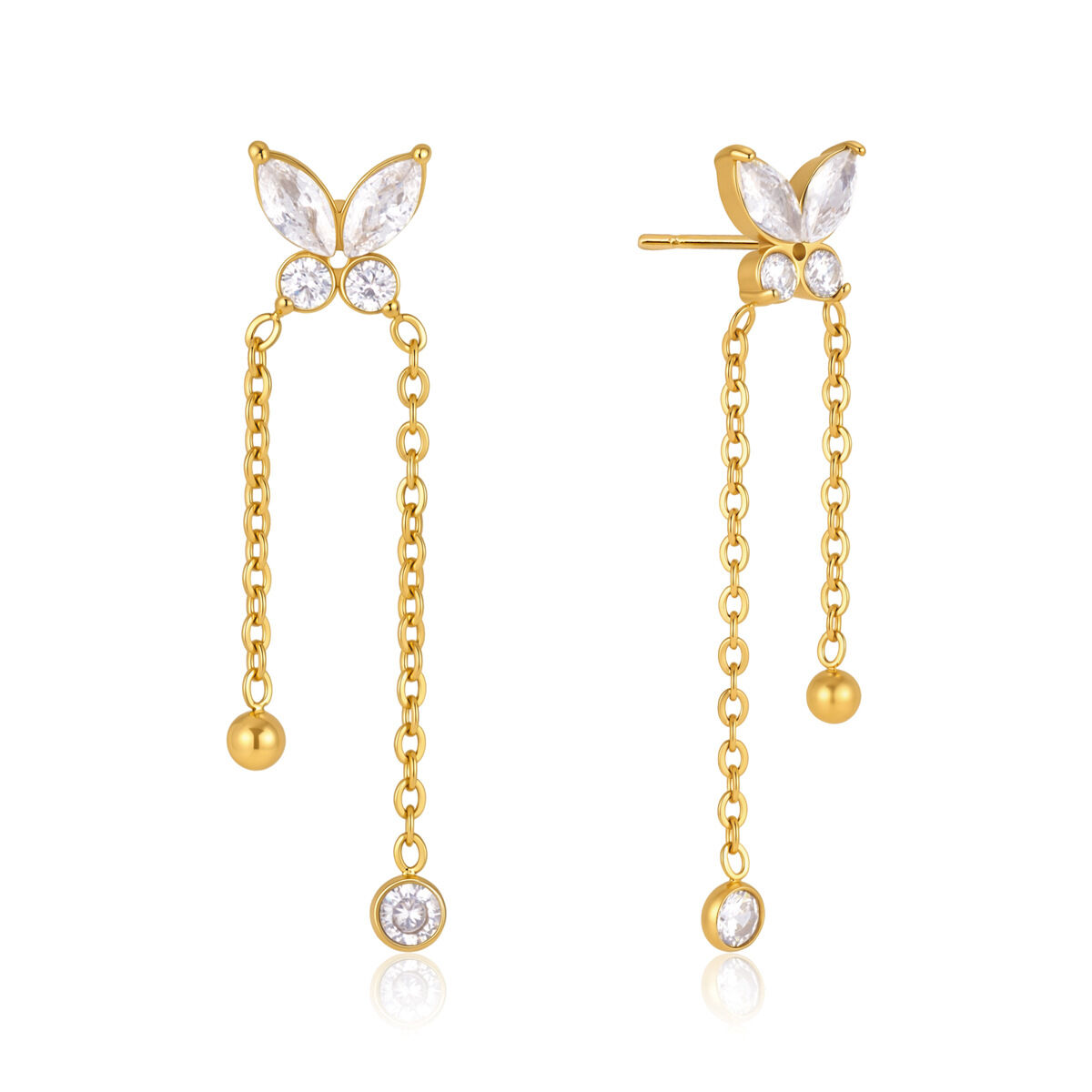 Romantic Series Sweet Tassel Butterfly Stainless Steel Waterproof Gold Color Zircon Women's Dangle Earrings Picture5
