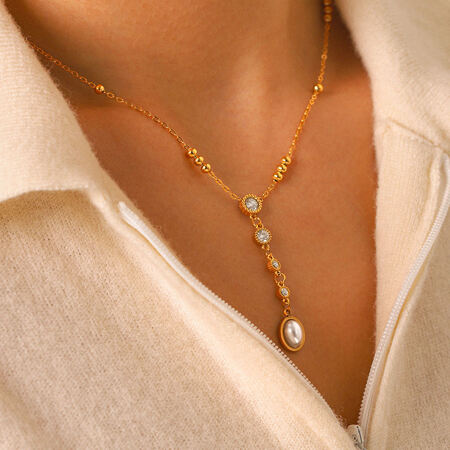 Simple Series Daily Chain Stainless Steel Waterproof Gold Color Zircon Women's Pendant Necklaces
