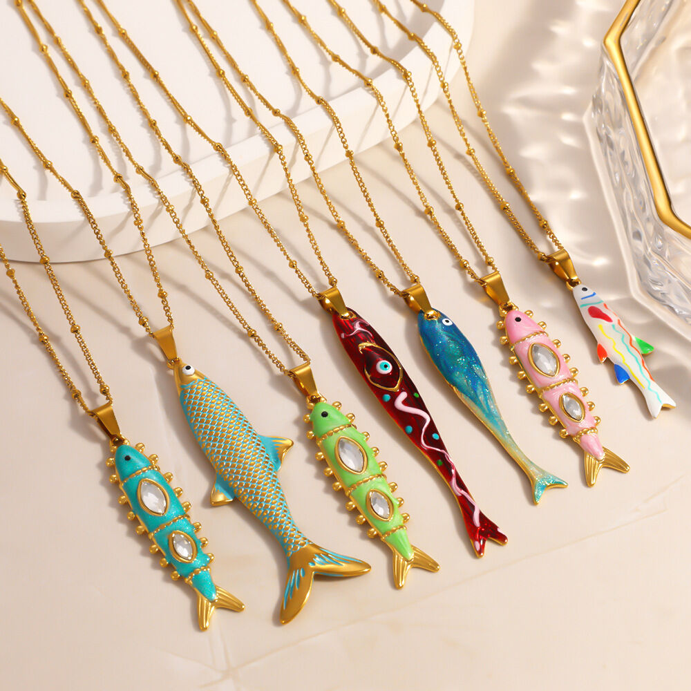 Romantic Series Cute Chain Fish Stainless Steel Waterproof   Gold Color  Women's Pendant Necklaces h5 Picture2