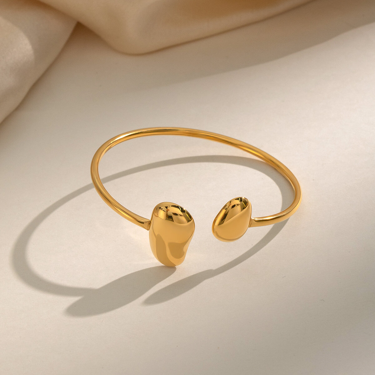 Geometric Shape Stainless Steel Waterproof Gold Color Women's Cuff Bracelets h5 Picture4
