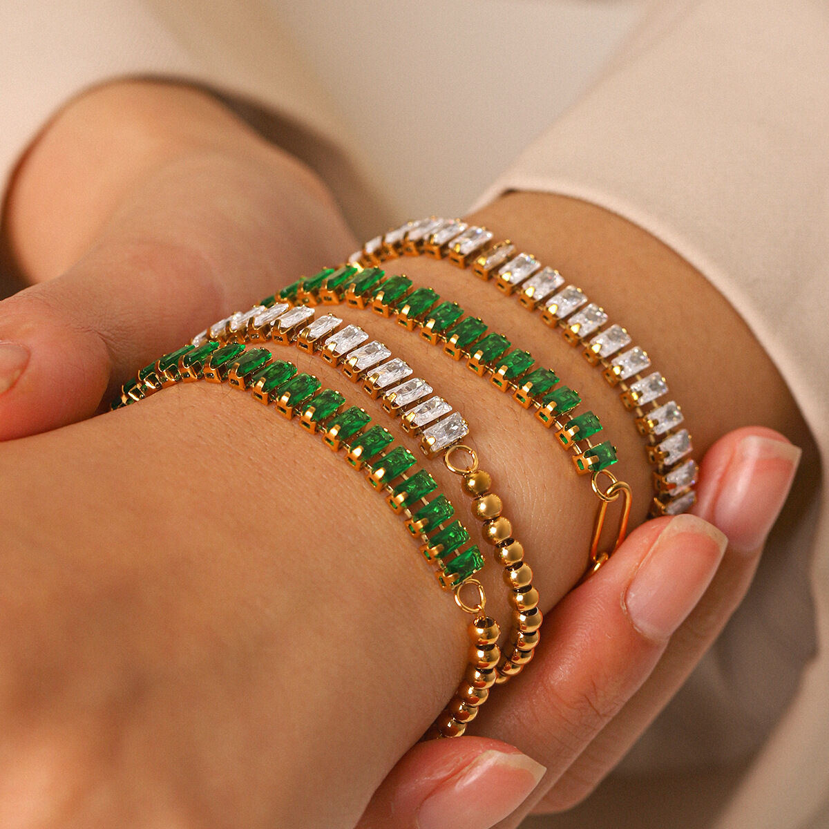 Simple Series Daily Chain Stainless Steel Waterproof   Gold Color  Zircon Women's Chain Bracelets 2
