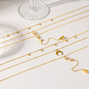 Luxurious Elegant Droplet Star Moon Stainless Steel Waterproof Gold Color Zircon Women's Layered Necklaces h5 Picture3