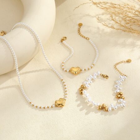 Simple Series Daily Heart Stainless Steel Waterproof Gold Color Women's Jewelry Sets 2