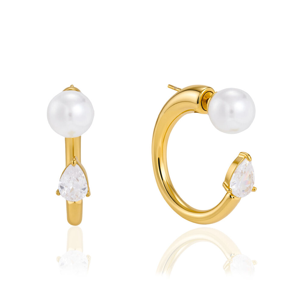Simple Droplet Circle Stainless Steel Waterproof Gold Color Zircon Artificial Pearl Women's Stud Earrings Picture3