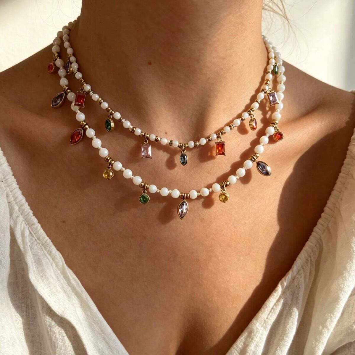 Lüks Seri Retro Boncuklar Doğal Taşlar Zirkon Kadın Boncuklu Kolyeler