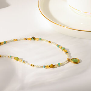 Classic Series Retro Ellipse Shape Natural Stones Gold Color Natural Stone Women's Beaded Necklaces h5 Picture4