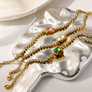 Stainless Steel Waterproof Gold Color Zircon Women's Chain Bracelets h5 Picture2