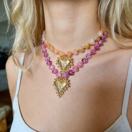 Retro Beads Resin Heart Pendant Women's Beaded Necklaces