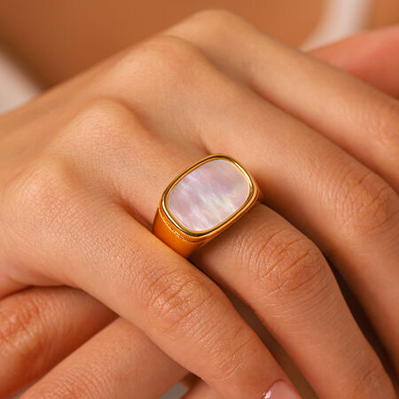 Simple Series Daily Rectangle Stainless Steel Waterproof Gold Color Shell Women's Gemstone Rings