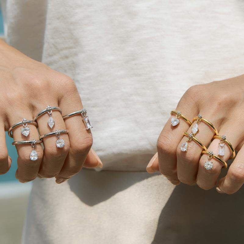 Geometric Shape Stainless Steel Waterproof Gold Color Zircon Women's Gemstone Rings Picture4