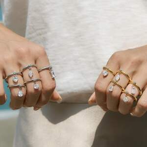 Geometric Shape Stainless Steel Waterproof Gold Color Zircon Women's Gemstone Rings h5 Picture4