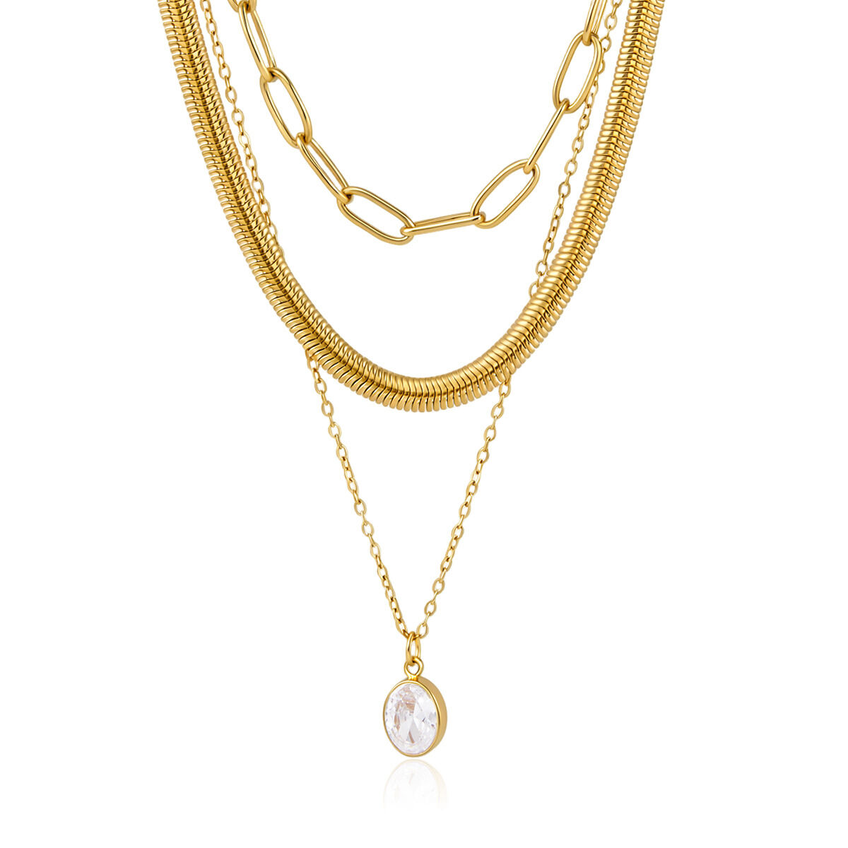 Simple Elegant Droplet Chain Stainless Steel Waterproof   Gold Color  Zircon Women's Layered Necklaces h5 Picture5