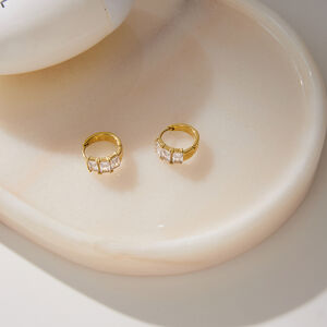 Luxurious Simple Rectangle Stainless Steel Waterproof Gold Color Zircon Women's Hoop Earrings h5 Picture3