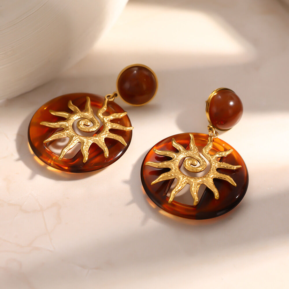 Simple Series Retro Sun Circle Stainless Steel Waterproof   Gold Color  Women's Drop Earrings h5 Picture4