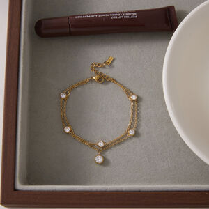 Simple Circle Stainless Steel Waterproof Gold Color Zircon Women's Charm Bracelets h5 Picture3