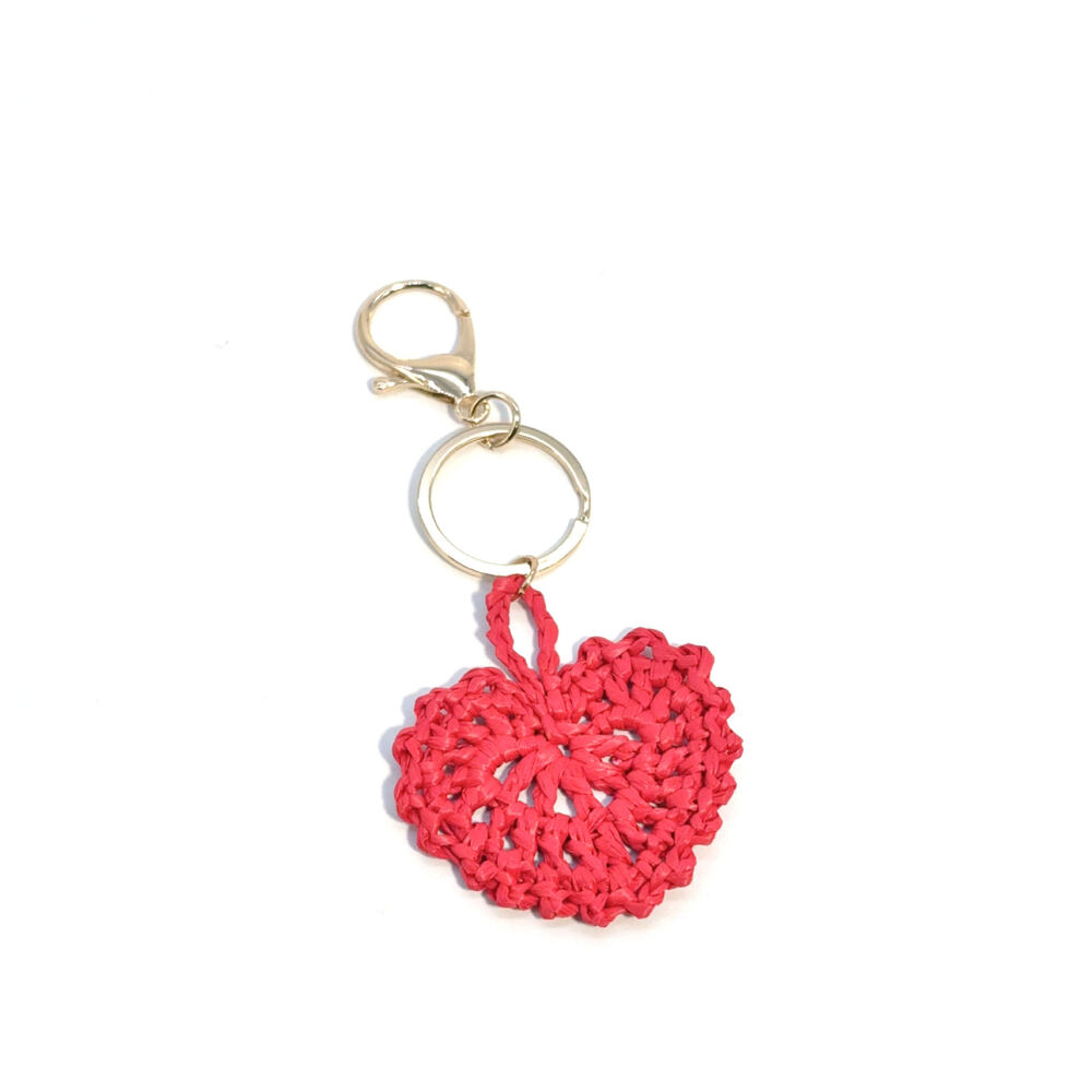 Simple Series Vacation Heart Solid Color Hollowed-Out Woven Raffia Keychain