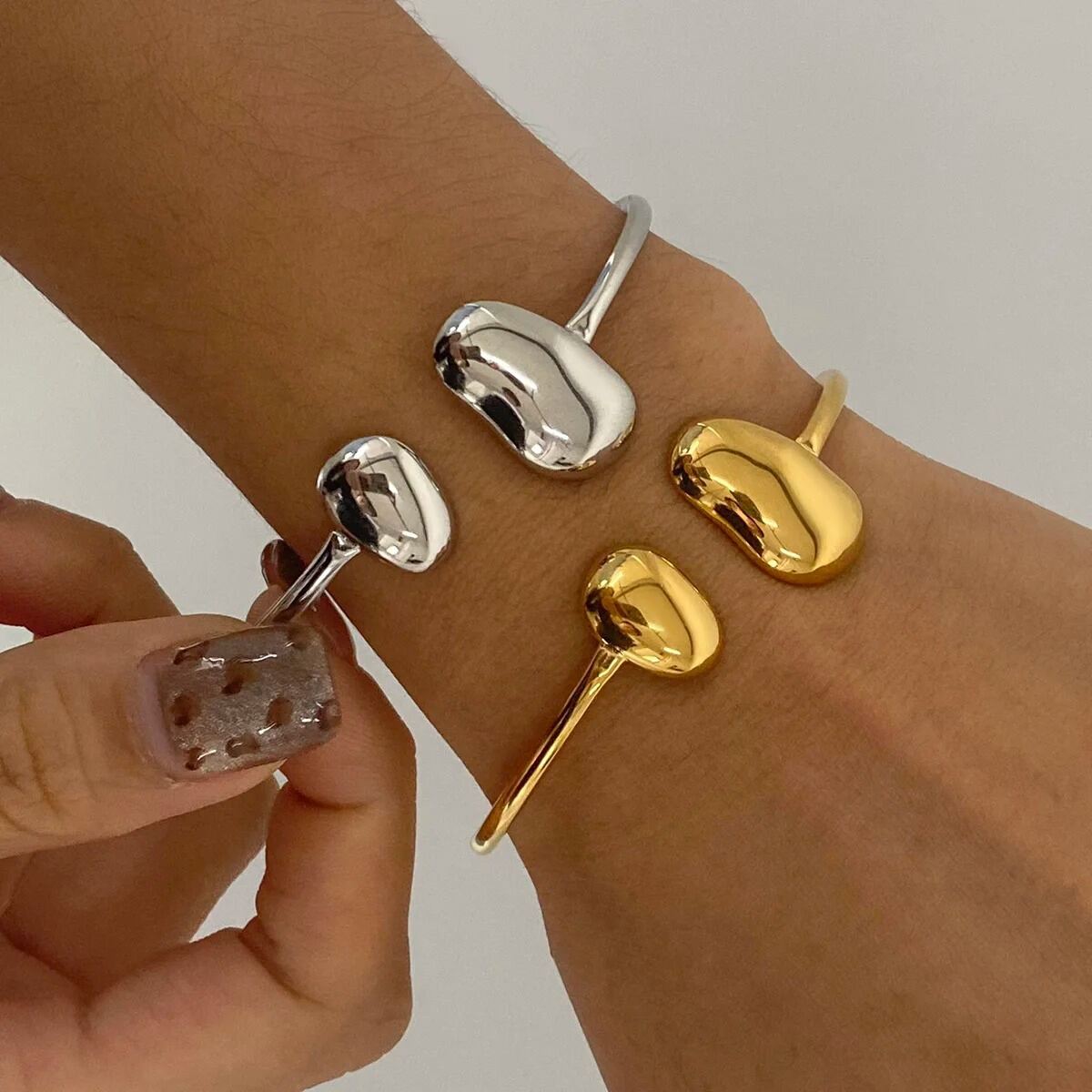 Geometric Shape Stainless Steel Waterproof Gold Color Women's Cuff Bracelets h5 Picture2